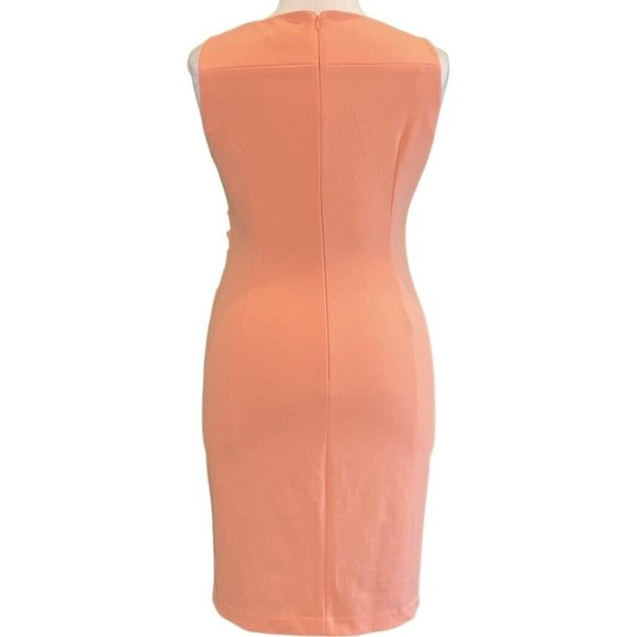 Calvin Klein Sleeveless Round Neck Seamed Sunburst Peach Knit Dress Size 12 - Picture 4 of 7